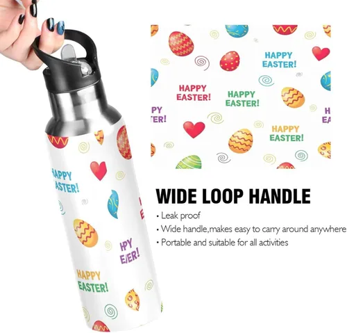 Miniatura 4 de Colorful Easter Eggs White Insulated Water Bottle 32 Oz Leakproof Water Bottles, BPA-Free Sports Water Bottle with Straw