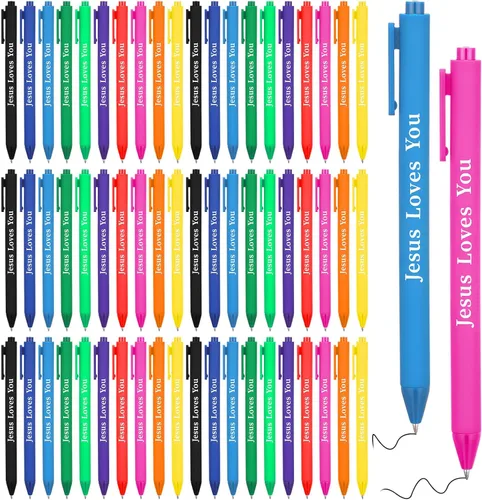 Jetec 100 bolígrafos de Jesús te ama, bolígrafos cristianos coloridos, versículos de la Biblia, bolígrafos de gel retráctiles, regalos cristianos a