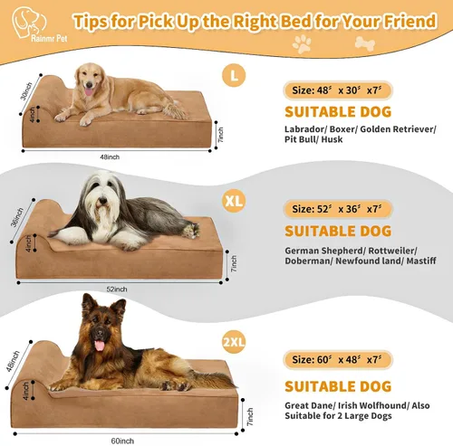 Miniatura 5 de Rainmr Camas ortopédicas para perros grandes, camas para perros de espuma viscoelástica de 7 pulgadas con forro impermeable, funda de microgamuza