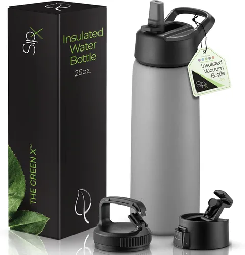 Miniatura 30 de SIPX™ Botella de Agua Aislada de 18 oz con 3 Tapas – Acero Inoxidable a Prueba de Fugas, Triple Aislamiento – Frío 24 Horas/Caliente 12 Horas