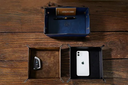 Miniatura 6 de OARIE Bandeja de cuero para mesita de noche, bandeja de almacenamiento, organizador de joyas para hombres, cartera para llaves, monedas, bandeja