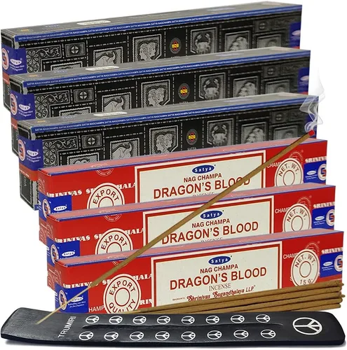 Miniatura 20 de Varillas de incienso de Sangre de Dragón y Palo Santo con soporte, paquete de variedad de la marca House of Nag Champa y Trumiri