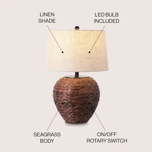 Miniatura 2 de JONATHAN Y JYL6501B Alaro 24.5" lámpara de mesa de estilo granja costera de jacinto de agua LED para recámara, sala de estar, oficina, marrón oscuro