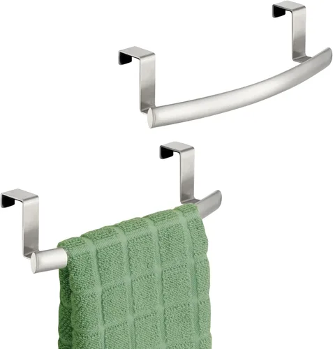 mDesign Barra Curva de Toallas sobre Puerta de Acero, Colgador para Armario o Mueble, Soporte para Cocina, Baño - Sostiene Toallas de Mano/Platos,