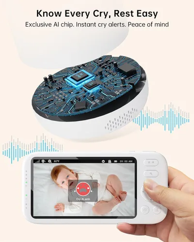 Miniatura 4 de Jartoo Monitor de bebé de video 2K con cámara y audio, monitor de bebé de largo alcance de 1860 pies sin WiFi Pantalla FHD de 5.5 pulgadas, cámara
