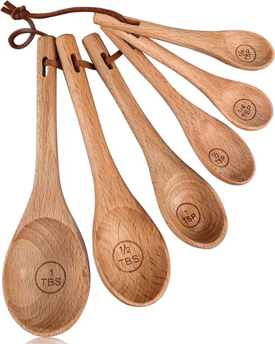 Miniatura 7 de Juego de 10 tazas medidoras y cucharas medidoras, tazas medidoras de madera hechas a mano con cucharadita, cucharas medidoras para ingredientes