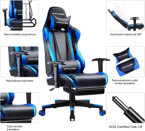 Miniatura 6 de GTRACING Silla de juegos con reposapiés, silla ergonómica de escritorio para juegos de computadora, silla de juego reclinable, ajuste de altura