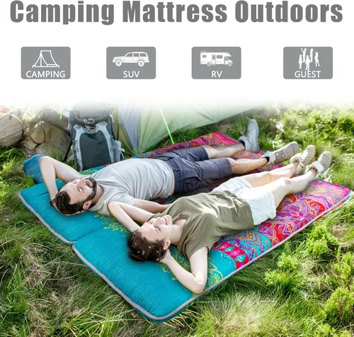 Miniatura 5 de MAXYOYO Cama de Piso Bohemia, Colchón de Futón Japonés, Cama Estrecha Individual, Cama de Campamento Plegable y Enrollable para Adultos Bohemio B