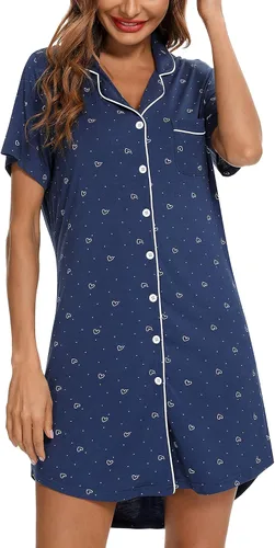 Miniatura 79 de Samring Camisón de pijama para mujer, manga corta/larga, con botones, camisón para dormir, camisón para novio, talla XXL