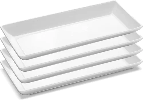Miniatura 8 de Platos rectangulares de porcelana, platos rectangulares de 9.75 pulgadas para sushi, aperitivos, pasteles, carne y aperitivos, juego de 4, elegante