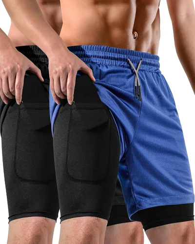 Miniatura 10 de 2 in 1 Mens Shorts Casual 2 Pack, Running Gym Shorts for Men 7 Inch, Workout Shorts Men with Pockets &Towel Loop