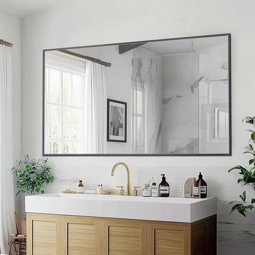 Miniatura 18 de Antok Espejo de baño con marco de metal negro de 22 x 30 pulgadas, espejo de pared con esquinas redondas, espejo de tocador para sobre el fregadero