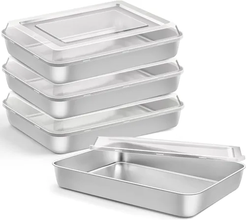 Miniatura 19 de Onader Bandeja cuadrada para hornear pasteles de 8 x 8 pulgadas con tapa, bandeja de lasaña de brownie de acero inoxidable
