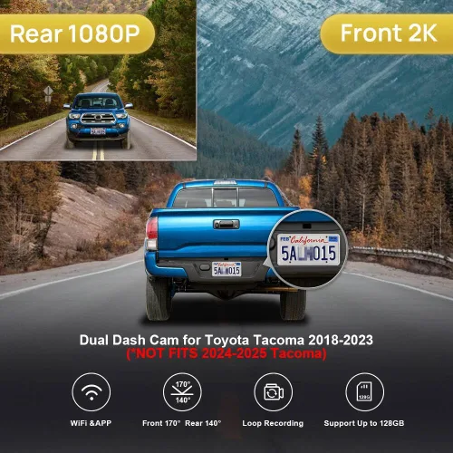 Miniatura 2 de Fitcamx Cámara de Tablero Delantera 2K y Trasera 1080P se Adapta para Toyota Tacoma 2018 2019 2020 2021 2022 2023 Limited SR5 SR TRD Sport Off-Road