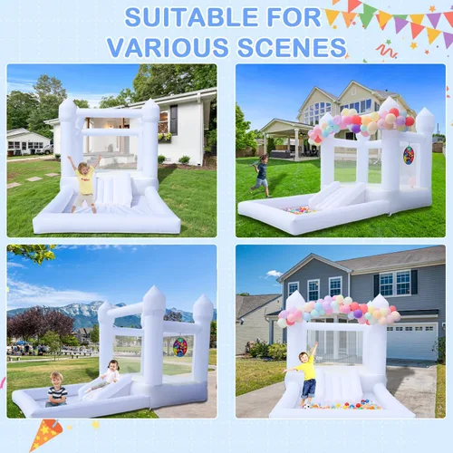 Miniatura 6 de Casa inflable blanca de rebote para niños, casa inflable blanca con soplador UL, piscina de bolas grande y espaciosa sala de diversión para niños