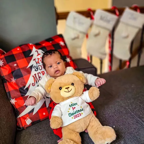 Miniatura 3 de DIBSIES Oso de peluche personalizado para la primera Navidad del bebé, 12 pulgadas