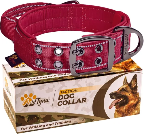 Miniatura 11 de ADITYNA Collar de perro resistente para perros grandes, collar naranja reflectante con asa para entrenar y caminar, ancho, grueso, táctico