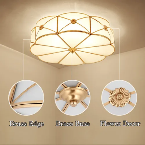 Miniatura 7 de Lámpara de techo empotrada de latón de mediados de siglo, lámpara de techo LED de latón y vidrio de 6 luces, pantalla de vidrio esmerilado, luz Flor