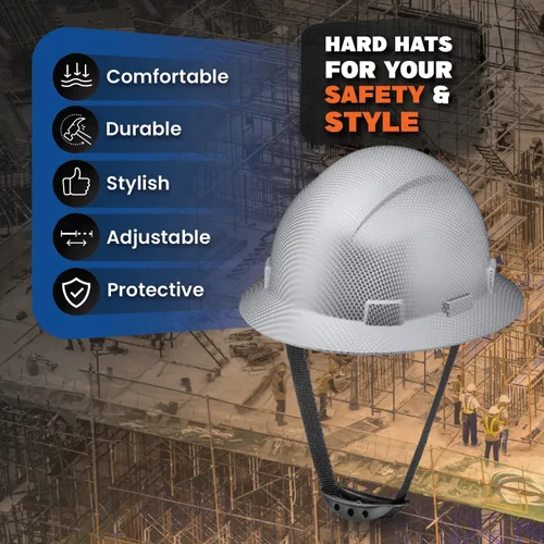 Miniatura 2 de Casco duro de construcción OSHA con diseño de fibra de carbono de ala completa, sin ventilación, acabado brillante, con suspensión de 6 puntos por