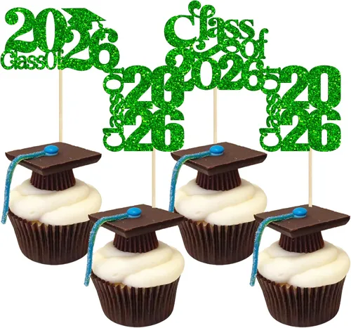 Miniatura 15 de 24 piezas 2026 decoraciones para cupcakes de graduación 2026 con purpurina clase de 2026 para graduación de graduación para felicitaciones 2026