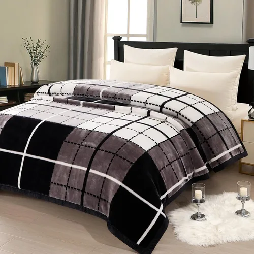 Miniatura 20 de Manta de visón coreano de 55"×75", sedosa, suave y cálida - Manta de cama Raschel reversible de 2 capas para cama individual. (150x200cm-2.5kg).