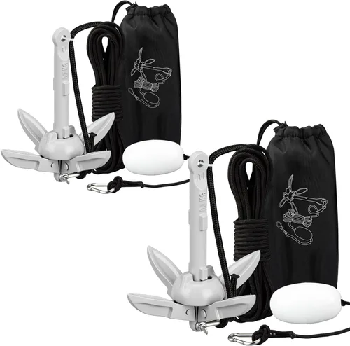 Miniatura 30 de Lounsweer Paquete de 2 anclajes de kayak marino de 1.5/3.5 libras, kit de anclaje plegable para barco, kayak, pesca, accesorios para botes pequeños