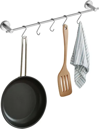 Miniatura 6 de Toallero de 21.6 pulgadas con 5 ganchos en forma de S, toallero de latón dorado cepillado para baño y cocina Oro cepillado con 5 ganchos