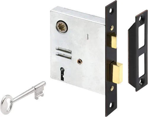 Miniatura 5 de Prime-Line E 2294 estilo clásico – cerradura empotrable ensamble, 5–1/2 pulgadas Placa frontal, acero cubierto en latón