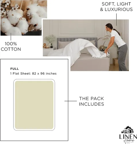 Miniatura 6 de Sábanas de 100% algodón percal, tamaño matrimonial, 1 sábana encimera, ropa de cama fresca, resistente y transpirable, crema