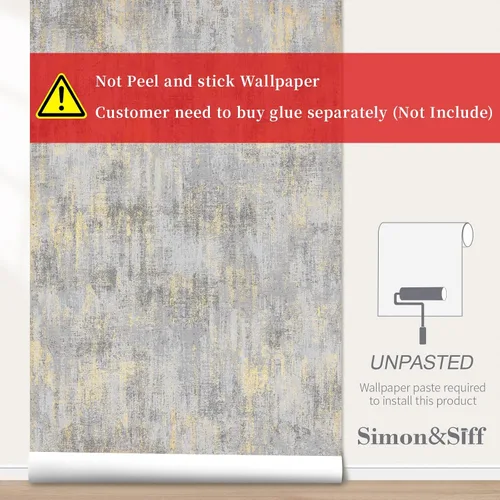 Miniatura 2 de Simon&Siff Papel tapiz texturizado de hormigón envejecido, 17.3 pulgadas x 19.68 pies, color blanco/dorado/gris, metálico, moderno, no tejido