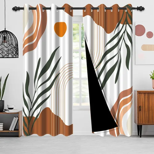 Miniatura 15 de Cortinas bohemias de cocina, diseño abstracto de mediados de siglo, arco negro, cortinas rústicas cortas para ventana de comedor, caravana, 21 x 45