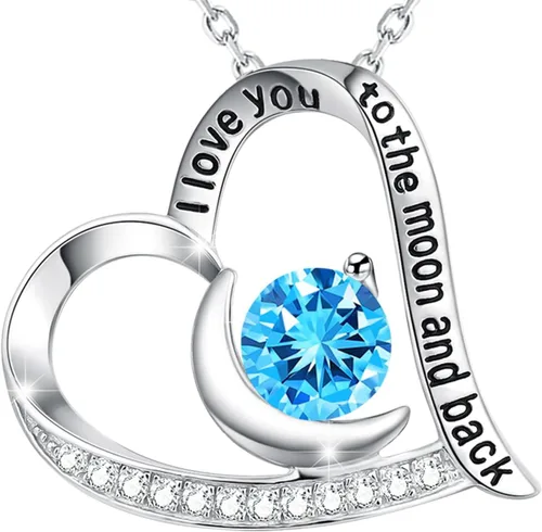 Regalos de cumpleaños para mujer, collar con texto en inglés "I Love You to the Moon and Back", piedras natales de septiembre y octubre, zafiro