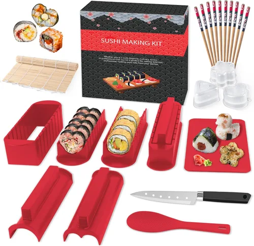 Miniatura 8 de Set de máquina de sushi HI NINGER, kit de máquina de sushi de 24 piezas para principiantes para hacer su propio sushi. Puede usarse como plato