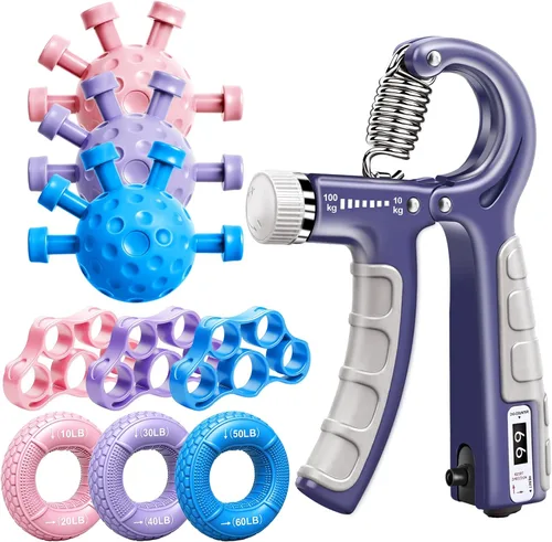 TEAWOO Kit de entrenamiento de fuerza de agarre, fortalecedor de antebrazo de 3 colores y fortalecedor de agarre de mano, ejercitador de dedos y