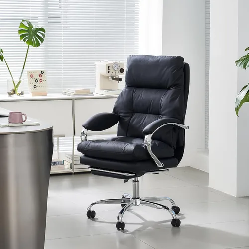 LEAGOO Silla de oficina con masaje y calefacción con reposapiés, silla ejecutiva reclinable ergonómica con masajeador para la parte baja de la