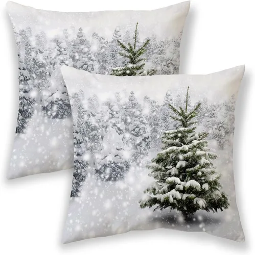 Miniatura 16 de AGAYNA Juego de 2 fundas de almohada decorativas con diseño de acuarela verde salvia para árbol de Navidad de 16 x 16 pulgadas, para sofá, invierno