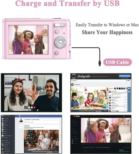 Miniatura 3 de Cámara digital 1080P 36MP para niños, cámara digital compacta para apuntar y disparar, zoom digital 16X, 2 baterías, cámara pequeña portátil