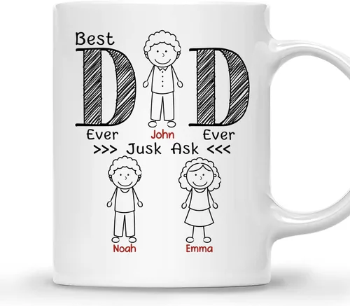 Miniatura 9 de Gossby Taza de café personalizada con texto en inglés "Best Dad Ever" (2 niños) – Taza de papá para papá, esposo – Taza personalizada de 11 onzas