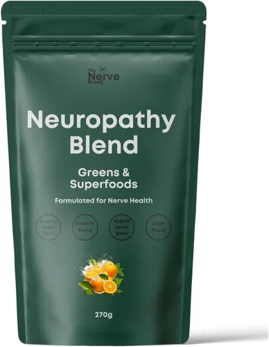 The Nerve Brand Mezcla de superalimentos de neuropatía, polvo verde con ácido R alfa lipoico y melena de león para apoyo nervioso, naranja sol, 30