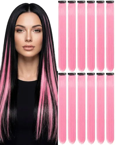 Miniatura 21 de 12 extensiones de cabello negro con clip, extensiones de cabello de color de 22 pulgadas, extensiones de cabello sintético largo y lacio para mujer