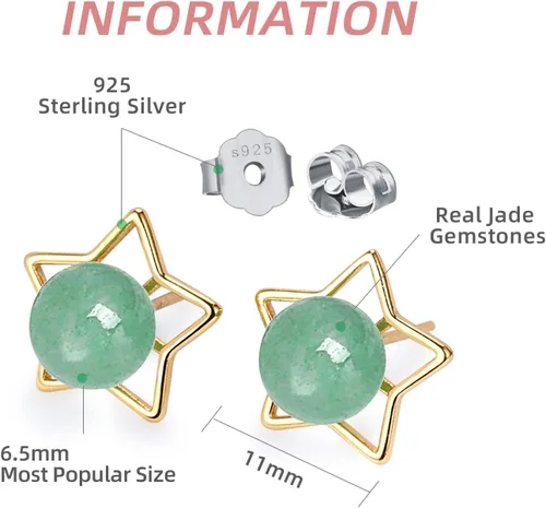Miniatura 103 de Jade Earrings Studs,Green Jade Earrings for Women,925 Sterling Silver Earrings Studs for Sensitive Ears,Handmade Jade Earrings for Birthday