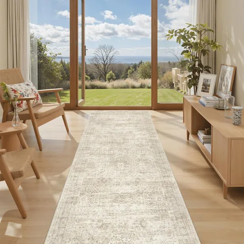 Miniatura 241 de Alfombra de pasillo Soalmost 2'6" x 10' lavable, alfombra antideslizante para cocina, baño, lavandería, alfombras vintage ultra delgadas para Beige