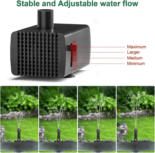Miniatura 3 de Jutai Fuentes de baño eléctricas para pájaros que funcionan las 24 horas, bomba de fuente de agua silenciosa ajustable con luces LED para jardín