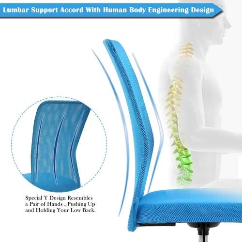 Miniatura 5 de Silla de escritorio ergonómica de marca – Respaldo medio, altura ajustable, moderna sin brazos, giratoria rodante, silla ejecutiva de malla para Azul