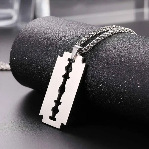 Miniatura 3 de U7 Punk Necklaces Stainless Steel 18K Gold Plated Large Hip Hop DaggerKnifeSwordSteampunk GearLarge Razor Blade Pendant Necklace for Men Women