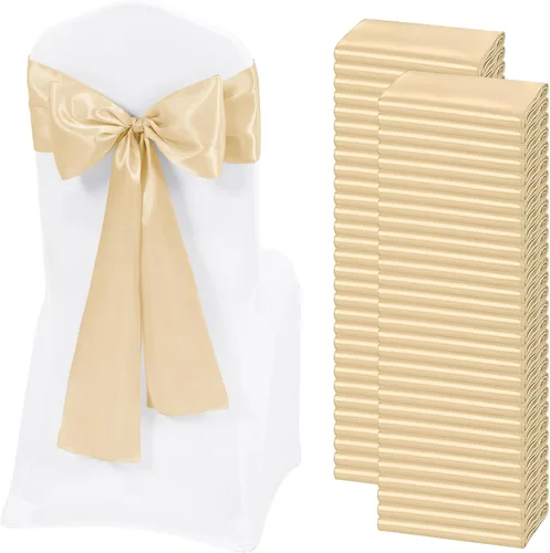 Miniatura 39 de 60 bandas para sillas de satén negro, diseño de lazos con lazos, para decoración de sillas para Acción de Gracias, boda, Navidad, banquetes