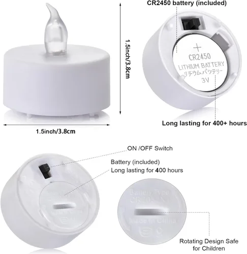 Miniatura 4 de Velas de té con control remoto, vela LED parpadeante sin llama, de larga duración, más de 400 horas, funciona con pilas y temporizador