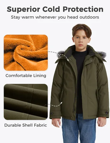 Miniatura 4 de Wantdo Abrigo de invierno cálido impermeable para niños chaqueta acolchada gruesa y acolchada parka con capucha