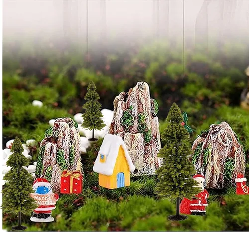 Miniatura 6 de 10 piezas de paisaje verde modelo de paisaje cedro tren paisaje paisaje pino miniatura diorama árboles modelo mixto para la arquitectura