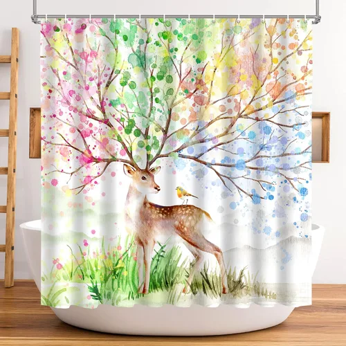 Miniatura 8 de Cortina de ducha Lalumix negra floral, cortinas de ducha con flores para baño con 12 ganchos, juegos de cortinas de ducha de tela de poliéster